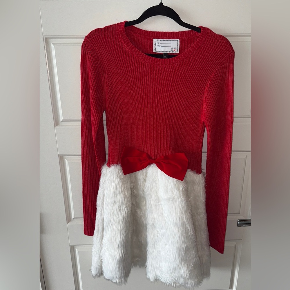 Christmas Red and White Dress with Bow - LIGHTS UP 💡